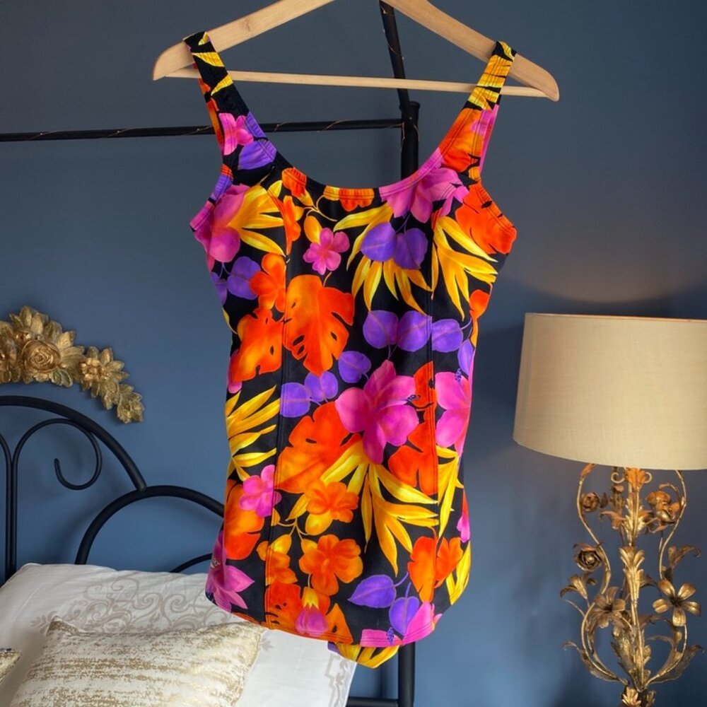 Vintage 90s Speedo Tropical Print One Piece Swimsuit